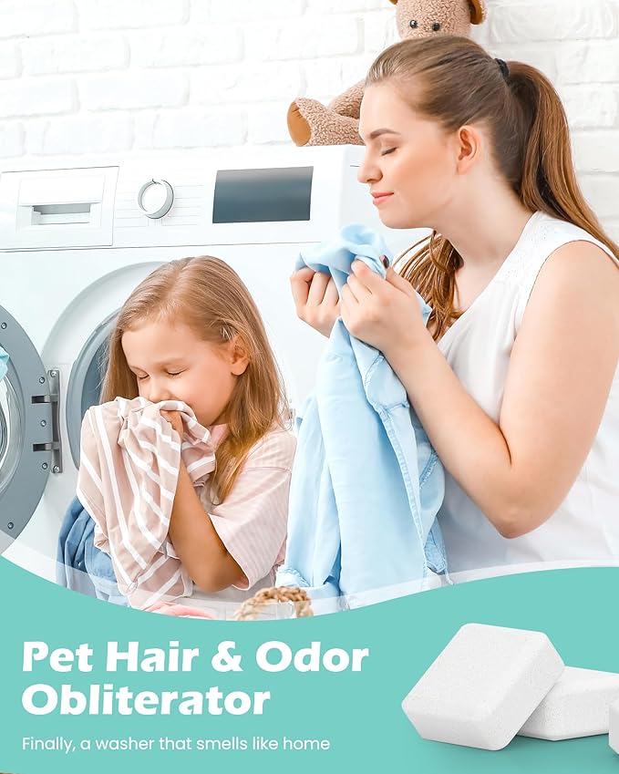 Washing Machine Cleaner Tablets: 24 Pack Deep Cleaning For HE, Front Loader & Top Load Washer, Removes Pet Hair, Odors, Designed for Pet Owners, Septic Safe, 12 Month Supply, Orange 11G