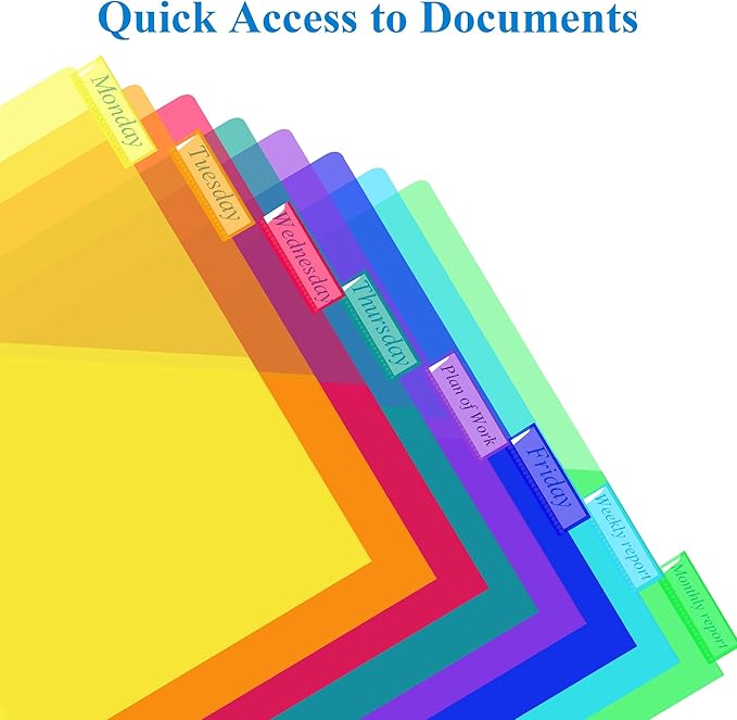 16 Pack Plastic 8-Tab Dividers with 2 Pockets and Insertable Tabs, 3 Ring Binder Dividers for Letter Size, Assorted Colors