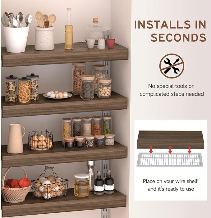 Wooden Wire Shelf Covers for Pantry & Closet – Wire Rack Covers for Shelves, Durable Wood Shelf Covers for Kitchen, Laundry Room, Storage Organization(Walnut,32in*12in)