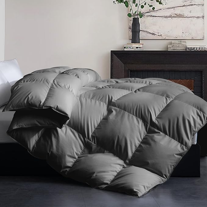 Cosybay Feather Down Fiber Comforter King Size - All Season Dark Grey 100% Cotton Duvet Insert - Luxury Medium Warmth Hotel Bedding Comforter, King 106x 90 Inch