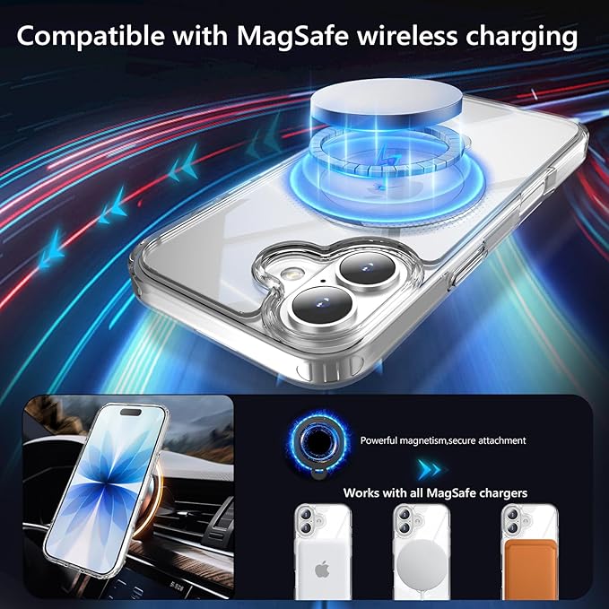 360° Spin Invisible Magnetic Stand for iPhone 17 Case [Military Grade Shockproof] [Compatible with MagSafe] Slim Translucent Matte Phone Case for iPhone 17 (6.3"), Clear