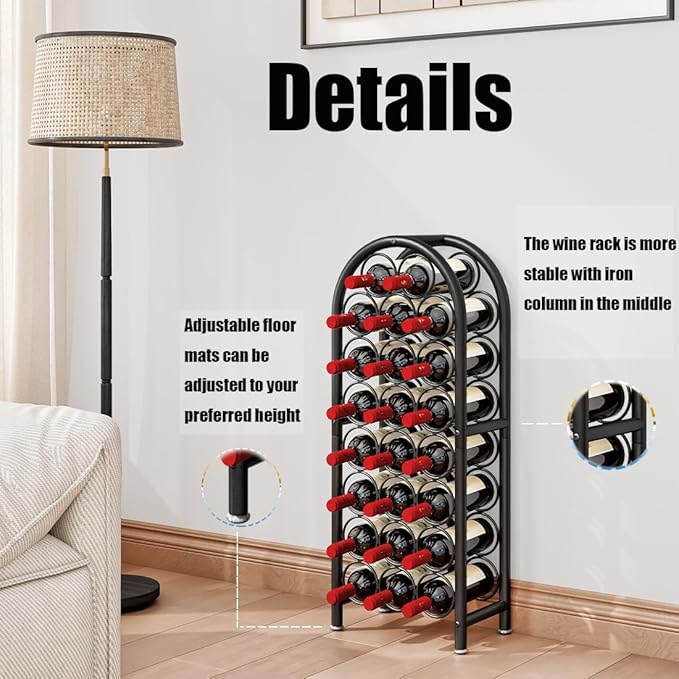 Wine Rack Freestanding Floor Metal Holders Stands Organizer Storage 23 Bottles Black