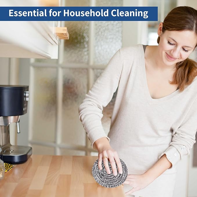 Stainless Steel Scrubber Scrubbing Scouring Pad Sponges Clean Pot Pan and Steel Wool for Kitchen Bathroom (10Pcs Metal Scrubber)