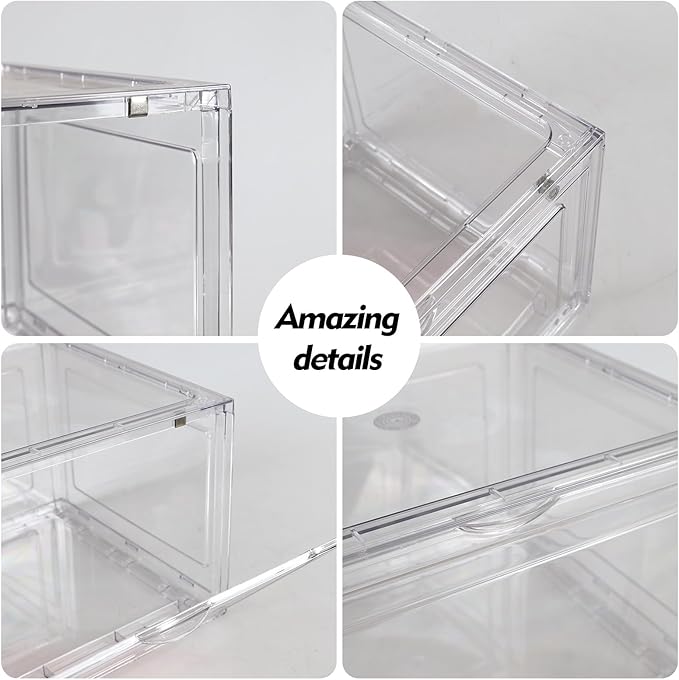 Xyskin Plastic Stackable Shoe Containers with Magnetic Door, Shoe Organizers Storage Boxes, 6 Pack, Clear