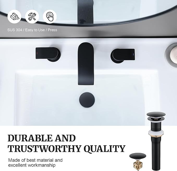 Pop up Sink Drain Stopper for Bathroom Vessel Vanity Sink Art Basin Matte Black, Big Cap Without Overflow, Metal Pop-up Drain Strainer with Detachable Basket Stopper