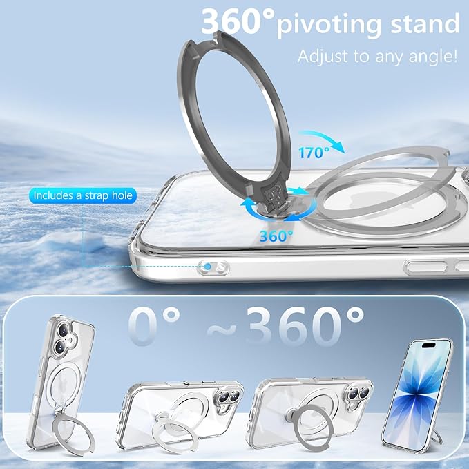 360° Spin Invisible Magnetic Stand for iPhone 17 Case [Military Grade Shockproof] [Compatible with MagSafe] Slim Translucent Matte Phone Case for iPhone 17 (6.3"), Clear