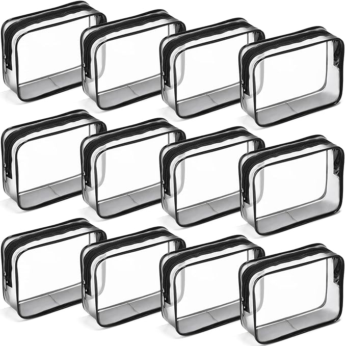 Weewooday 12 Pieces Clear Makeup Bags Cosmetic Storage Bags PVC Zipper Pouches Travel Waterproof Makeup Plastic Case for Women Organizing Toiletries Traveling Bathroom