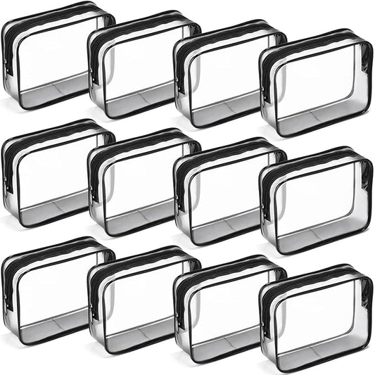 Weewooday 12 Pieces Clear Makeup Bags Cosmetic Storage Bags PVC Zipper Pouches Travel Waterproof Makeup Plastic Case for Women Organizing Toiletries Traveling Bathroom