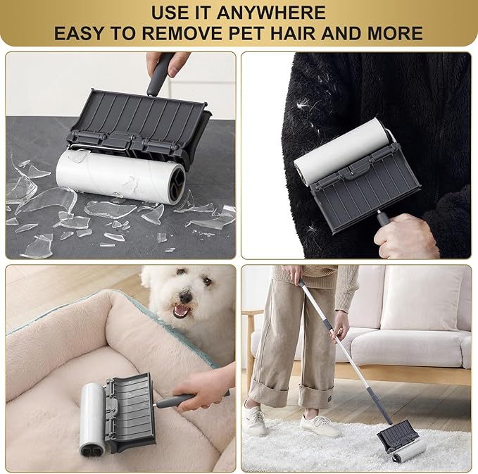 Fedicelly Lint Rollers Pet Hair Extra Sticky Floor with Long Handle,Large Cat Dog Hair Remover Laundry Clothes Carpet Furniture,6.3 inches Wider with 320 Sheets Giant Lint Remover Brush for Couch