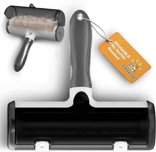 Pet Hair Remover and Reusable Lint Roller - Cat and Dog Hair Remover for Couch, Furniture, Carpet, Clothing and Bedding - Portable, Multi-Surface Fur Removal Tool (Gray)