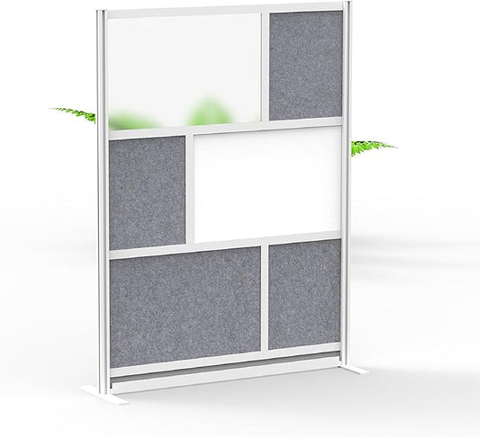 Workflow Modular Wall | Room Divider with Whiteboard, Sound Dampening, & Frosted Acrylic Panels | Expandable Office Partition for Privacy & Stability (53" x 70")