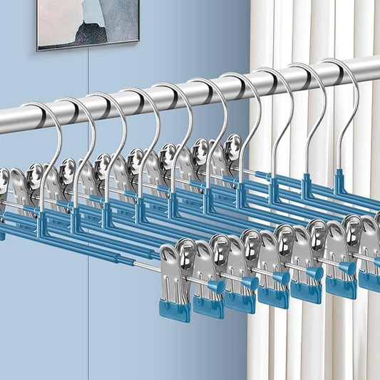 Pants Hangers with Clips 20 Pack Adjustable Skirt Hangers for Women Non-Slip Trousers Hanger for Jeans Clothes Hangers for Pants Heavy Duty Space Saving Shorts Hangers,Blue,12Inch