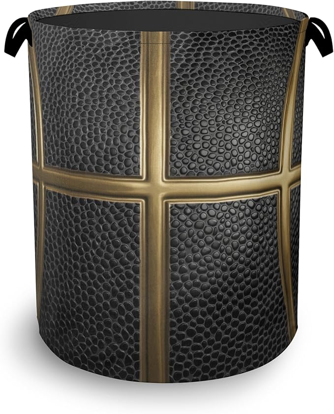 Basketball Gold Laundry Basket,Foldable with Handles Tote Bag Oxford Cloth for Bathroom Bedroom Dirty Clothes Storage Bucket 16" x 20.8"
