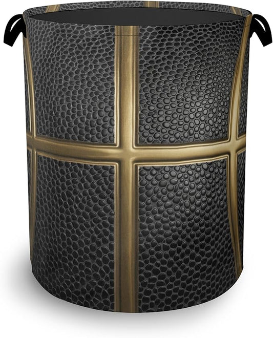 Basketball Gold Laundry Basket,Foldable with Handles Tote Bag Oxford Cloth for Bathroom Bedroom Dirty Clothes Storage Bucket 16" x 20.8"