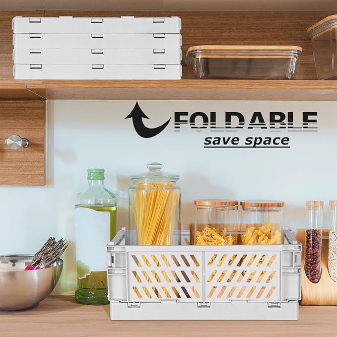 Tixill 2-Pack Mini Foldable Plastic Baskets for Organizing and Storage, Collapsible Storage Crate for Home Kitchen Bedroom Bathroom Office (9.8x6.5x3.8, Grey)
