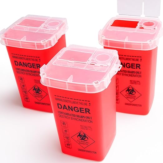 CHANGTIKEJI 1 Quart (3-Pack) Red Sharps Containers, Biohazard Needle Disposal for Home Use, Portable Travel Sharps Storage, Professional Waste Sharps Disposal Bucket