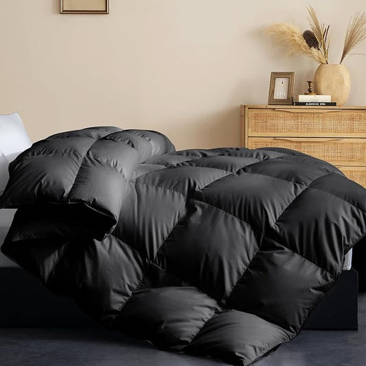Cosybay Feather Down Fiber Comforter Twin Size - All Season 100% Cotton Duvet Insert - Luxury Medium Warmth Hotel Bedding Comforter, Fluffy and Cozy -Black, Twin 68 x 90 Inch