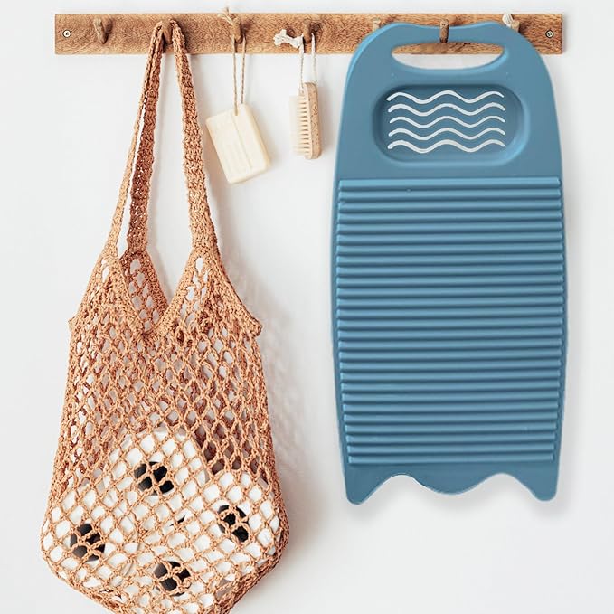 Wash Board, Washboard for Hand Washing Clothes, Plastics Laundry Scrub Board Household With Holder Portable (D-Navy blue+multifunctional soap dish+soft bristle brush)