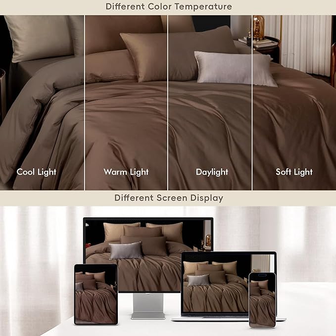 MooMee Duvet Cover Set 100% Extra Long Staple Cotton 600 Thread Count Silky Sateen Smooth Luxury Soft Breathable Durable Hotel Quality Bedding, 3 Piecess (Chocolate Brown, Oversized King 120"x98")