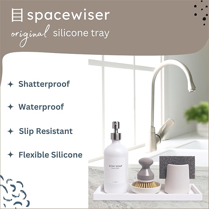 Countertop and Vanity Tray - 2 PC Large 11.7" Silicone Bathroom Trays, Counter Organizer, Dish Soap Sponge Holder Kitchen Sink Tray Organizer, Sink Caddy Toothbrush Key Kitchen Soap Trays