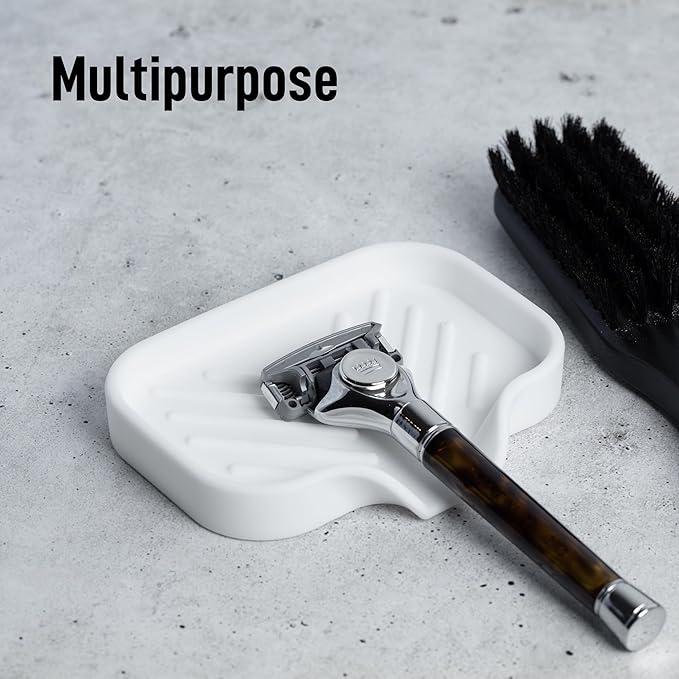 Zulay Kitchen Small Silicone Sponge Holder (4.9x3.3”) – Space-Saving Sink Organizer Tray for Sponge, Soap, Brush & More – Compact Non-Slip Dish for Kitchen & Bathroom (White)