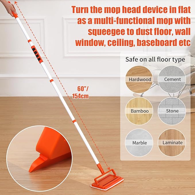 Qaestfy Ceiling Fan Cleaner Duster with 62.5‘’ Extendable Long Handle Ceiling Fan Blade Cleaning Tool, Reusable Chenille & Microfiber Mop Head for Dusting Ceiling Fan Baseboard Wall Floor