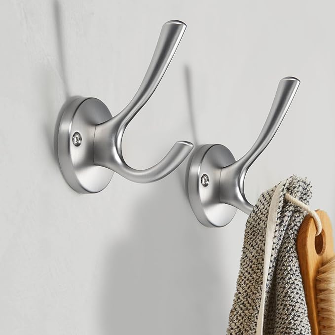 TUNNY 3 Pack Round Coat Towel Hooks - Brushed Nickel Coat Hooks for Hanging Coats Towel Hooks for Bathroom Wall Mounted Zinc Alloy Bath Towel Hooks Robe Clothes Hook Holder Heavy Duty Wall Hooks