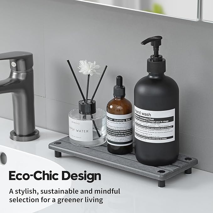 2 Pack Fast Drying Water Absorbing Diatomite Stone Mat Tray for Kitchen & Bathroom Counter - Instant Dry Sink Caddy Organizer - Vanity Holder for Soap and Sponge – Charcoal 10" x 4"