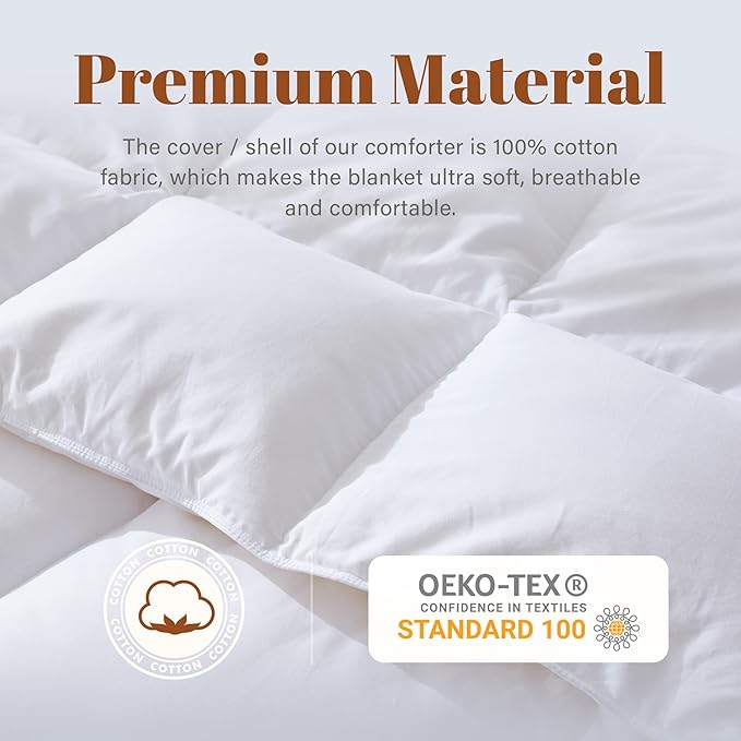 Cosybay Heavyweight Full Size Feather Down Fiber Comforter - White Thicker Winter Duvet Insert, Ultra Soft 100% Cotton Cover, Luxury Hotel Bedding with Corner Tabs, 82"x86"