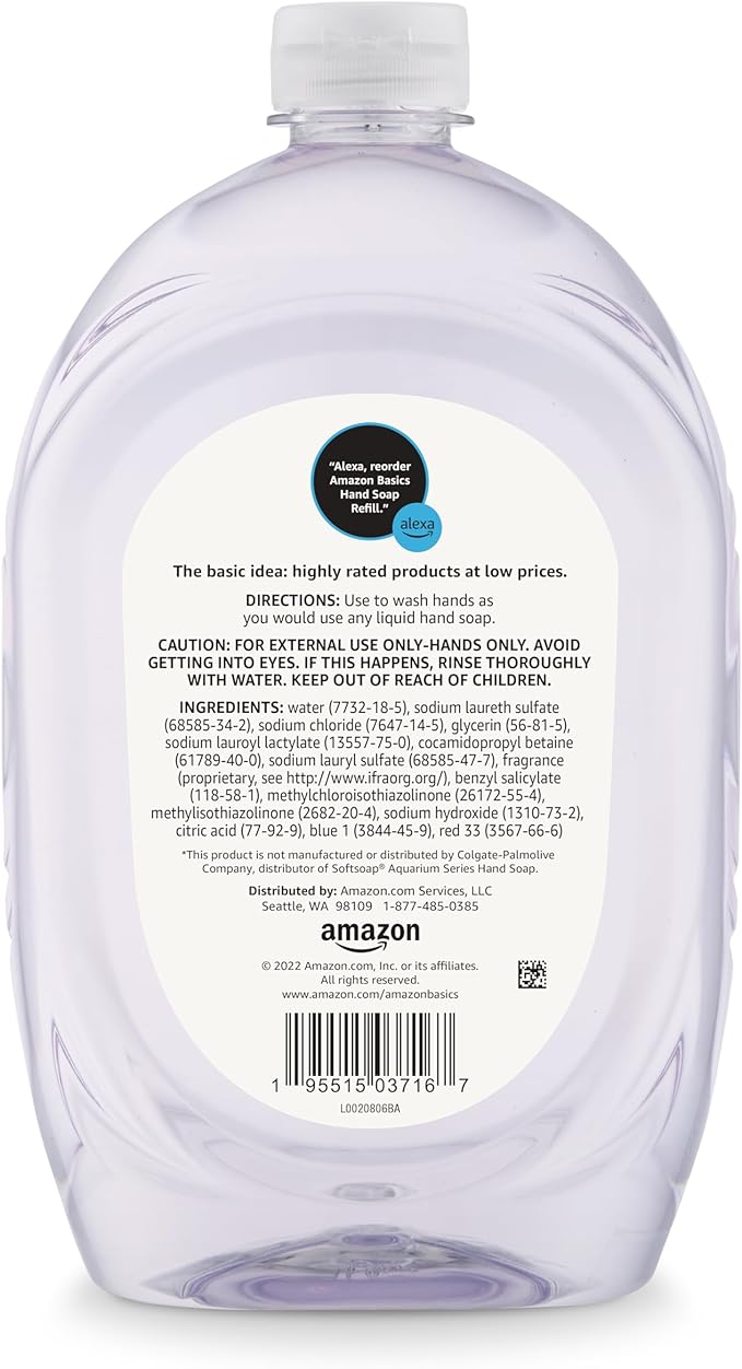Amazon Basics Gentle & Mild Clear Liquid Hand Soap Refill, Triclosan-Free, 50 Fl Oz (Pack of 2) (Previously Solimo)