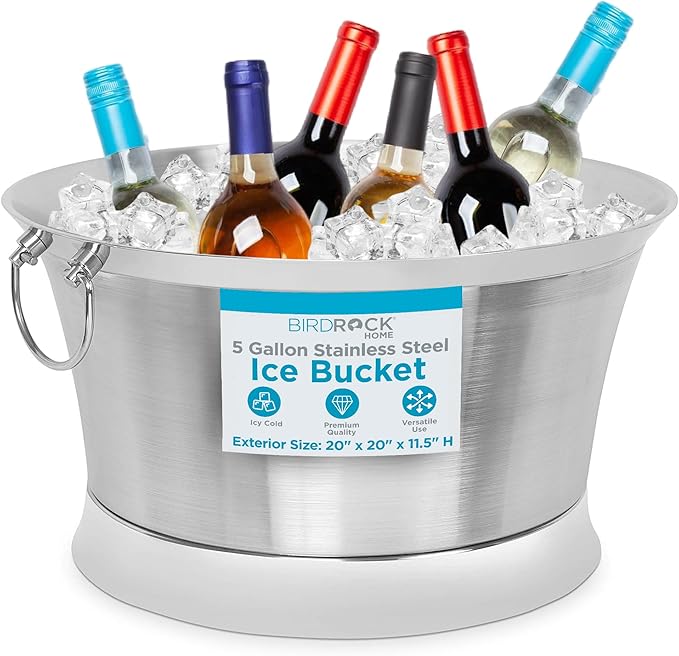 BIRDROCK HOME Double Wall Beverage Tub - Stainless Steel Ice Bucket, Metal Drink Cooler with Handles, for Parties & Events, Decorative Beverage Chiller - Large