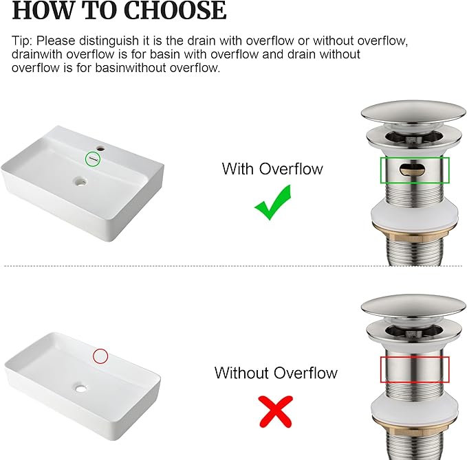 Pop up Sink Drain Stopper with Overflow Brushed Nickel for Bathroom Vessel Vanity Sink Art Basin，Big Cap Sink Drain with Overflow, Metal Pop-up Drain Strainer with Detachable Basket Stopper