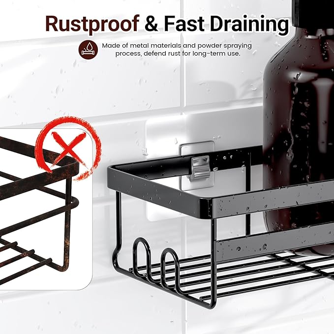 WOWBOX Shower Caddies 2 Pack - Adhesive Hanging Shower Shelf - Bathroom Organizers and Storage, No Drilling Stainless Shower Shelves for Home Decor, Bathroom Accessories