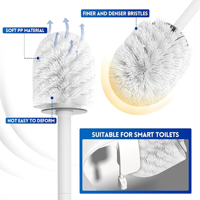 Toilet Bowl Brush and Holder Set, Compact Toilet Scrubber Brush for RV and Bathroom Cleaning, Durable Classic 360°PP Bristle, Drip-Proof, Wall Mountable.（White）
