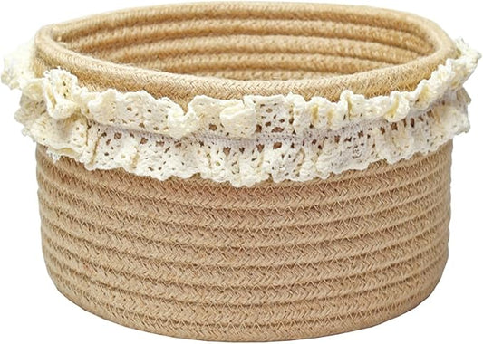Yimi's Dream Basket for Gifts, Small Cute Round Baskets for Baby, Wedding, Birthday, Mini Decorative Jute Rope Baskets for Home Decor (Brown, 8"x 8"x 5")