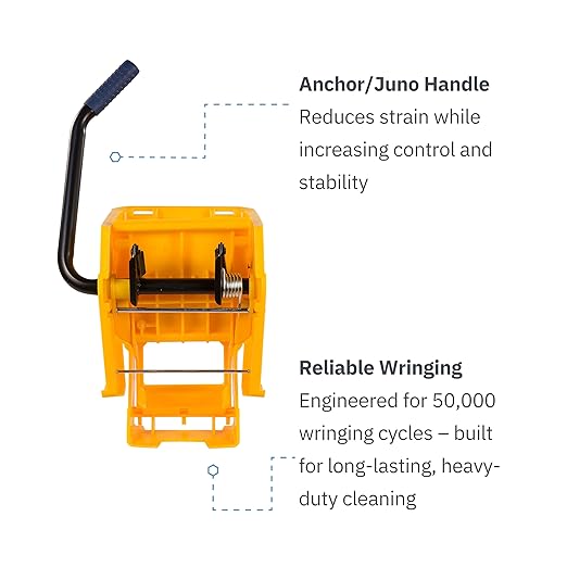 Carlisle FoodService Products 26-Quart Commercial Mop Bucket with Side-Press Wringer, Precision-Molded Polypropylene, Durable Wringer, Bucket with Non-Marking Casters, 18.5 x 16.5 x 23 Inches, Yellow