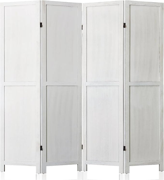 WelFurGeer 4 Panel Room Divider Screen - 360° Adjustable Folding Panels for Privacy, Bedroom, Living Room & Patio, Handcrafted Decorative Room Divider, Freestanding Divider for Room Separation (White)