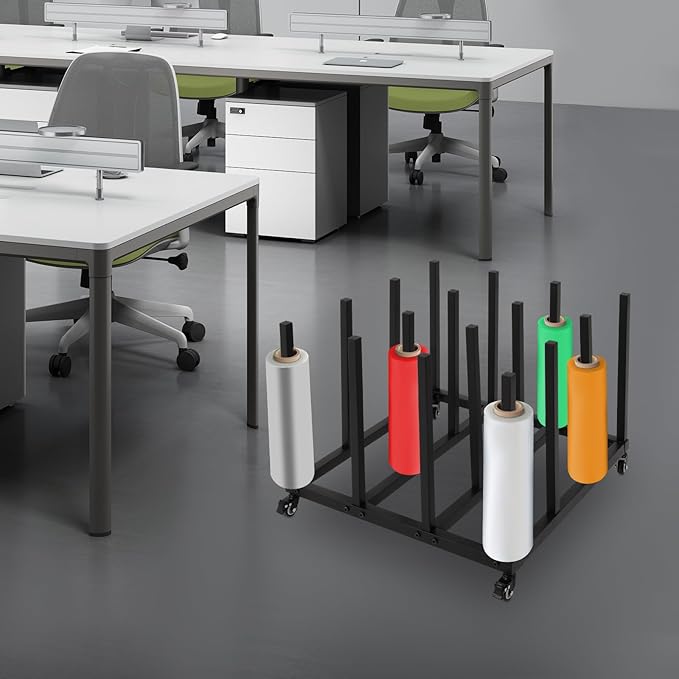 Vinyl Storage Rack | 16 Roll Heavy Duty Media R-oll Cart | Vinyl roll Holder Storage Rack | Round Core Mobile Storage Cart Rack | for Blueprint S-torage/Fabric Organization | Black