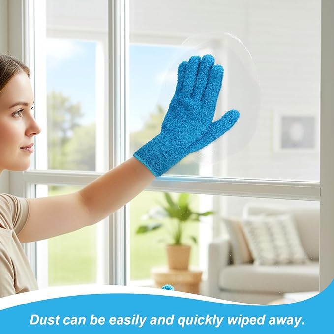 2 Pairs Microfiber Gloves for Plants Reusable Washable Plant Dusting Gloves House Leaf Cleaning Glove for Plants House Cleaning Car Blinds Lamps (Blue, Green)