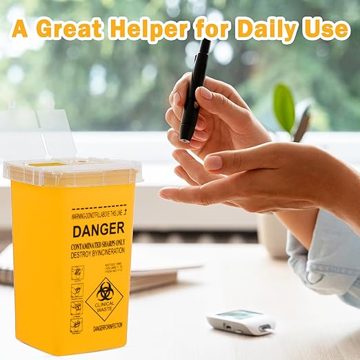 CHANGTIKEJI 1 Quart (3-Pack) Yellow Sharps Containers, Biohazard Needle Disposal for Home Use, Portable Travel Sharps Storage, Professional Waste Sharps Disposal Bucket