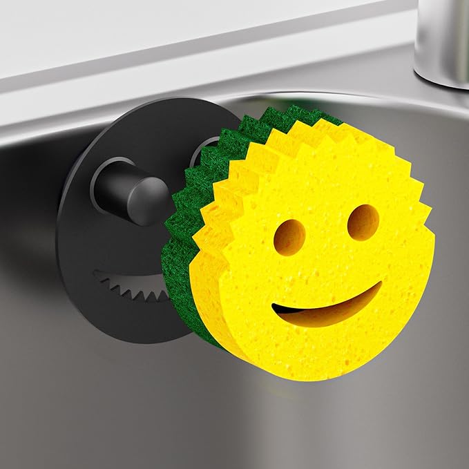 Sponge Holder for Kitchen Sink,Sink Caddy Organizer with Suction Cup Installation for Kitchen/Bathroom, Self Draining,Sponge Caddy for Holding Smiley Sponges-Black