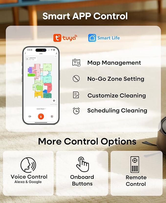 Robot Vacuum and Mop Combo,Lidar Navigation Robotic Vacuum Cleaner with 3.5L Self Emptying Station,5000Pa Vacuum Robot,180mins Runtime,No-Go&No-Mop Zones,App/Alexa/Remote Control,UR3