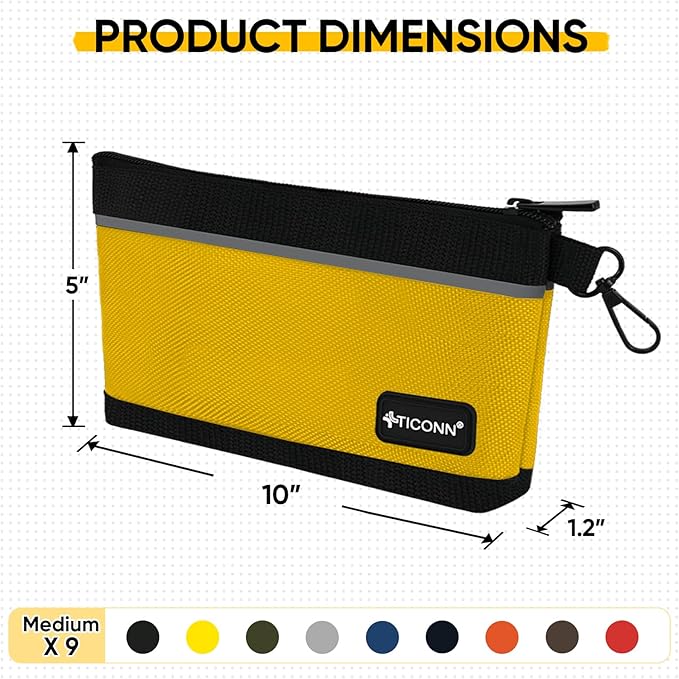TICONN Tool Pouches with Zipper, 1680D Oxford Small Tool Bags, Waterproof Utility Bag Zipper Pouch for Tool Organizers and Storage (9 Pack Medium)