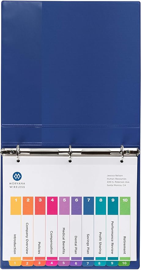 Avery Dividers for 3 Ring Binders, 10 Tabs per Set, Customizable Table of Contents, Multicolor Tabs, Great for Organizing Reports, Projects, and More (11135)