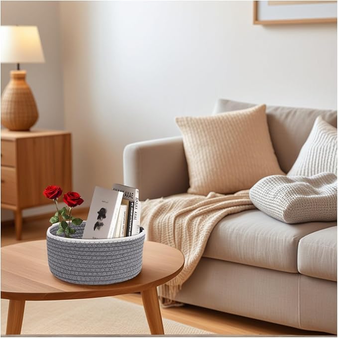 【5 pack】Storage Basket for Organizing - Natural Cotton Rope Baskets for Shelves are the Perfect Choice for Organizing Your Room, Cute Decorative Storage Basket, Baskets for Gifts Empty (grey)