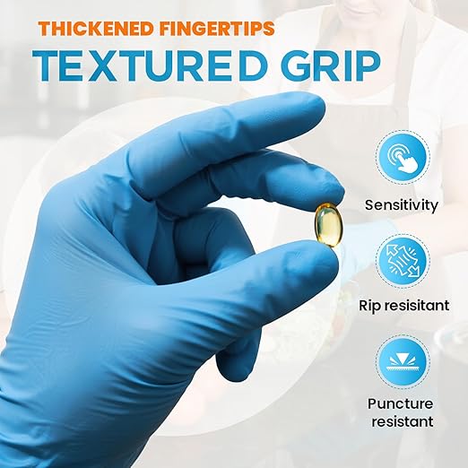 6 mil Disposable Nitrile Gloves, Heavy Duty Disposable Glove, Cooking Gloves, Latex Free, Powder Free (Blue of 100, Large)