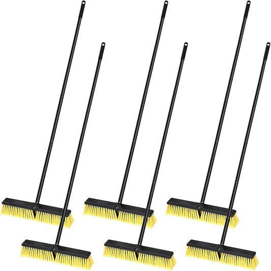 Zhehao 6 Pack 18 Inches Push Broom Outdoor, Multi Surface Garden Brush Broom with Adjustable 63" Long Handle for Deck, Driveway, Patio, Warehouse, Garage, Yard, Concrete Floor Cleaning