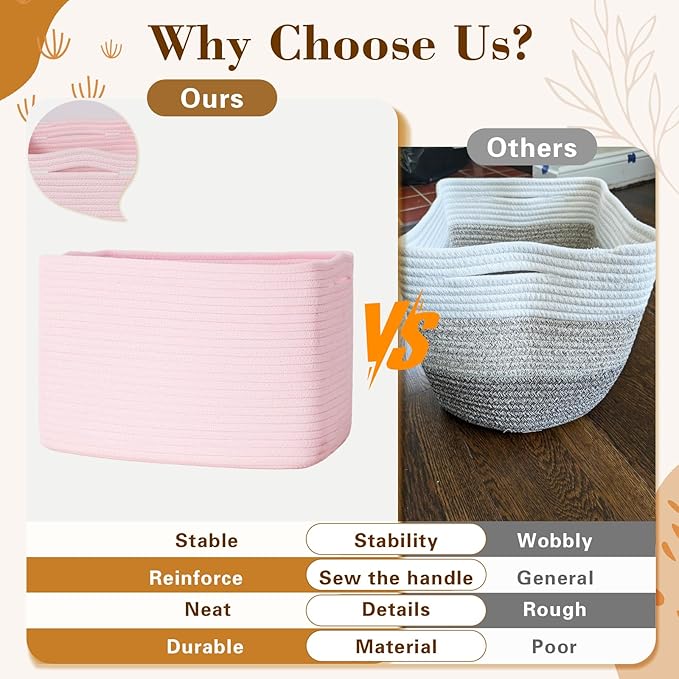 Woven Storage Baskets, Pink Baskets for Organizing, 3 Pack Woven Basket for Storage, Decorative Storage Bins Baskets for Shelves, Towel, Toy, Book, Closet, Baby 14.96"×9.8"×8.85"