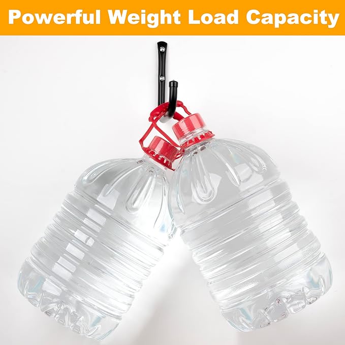 KURUI Wall Hooks for Garage Garden, 4 Pack Water Hose Holder, Large Garage Storage Hanger for Ladder Bike Extension Cord Tool, Wall Mount l Hooks, Black Heavy Duty 8 inch Long Hook