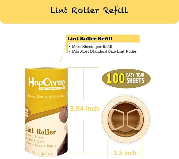 Extra Sticky Lint Roller Refills Only, Total 400 Easy Tear Sheets, Insert Tube Measures 1.5" and Fits Most 3.9"-4" Standard Size Lint Roller Handle, Works Great On Pet Hair(Pack of 4)